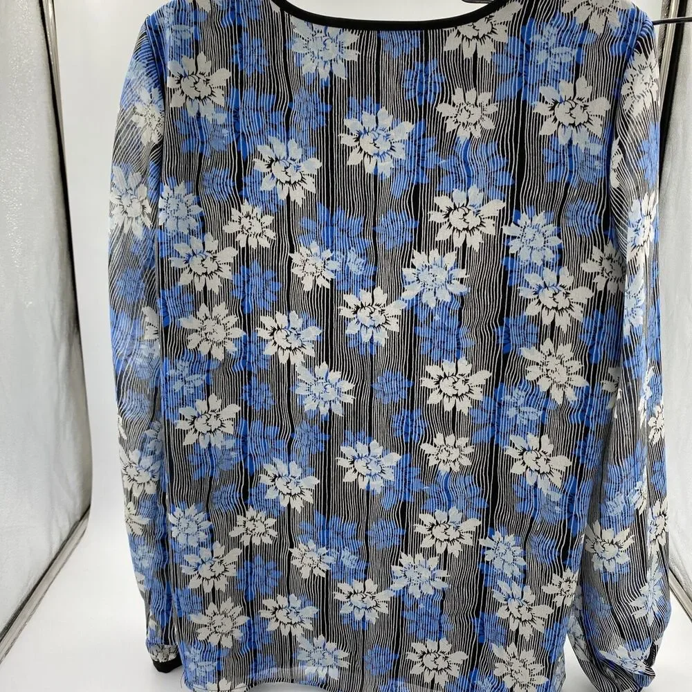 Karl Lagerfeld Paris Floral Top Button Front Chiffon Overlay Women’s Sz Medium - Picture 2 of 3